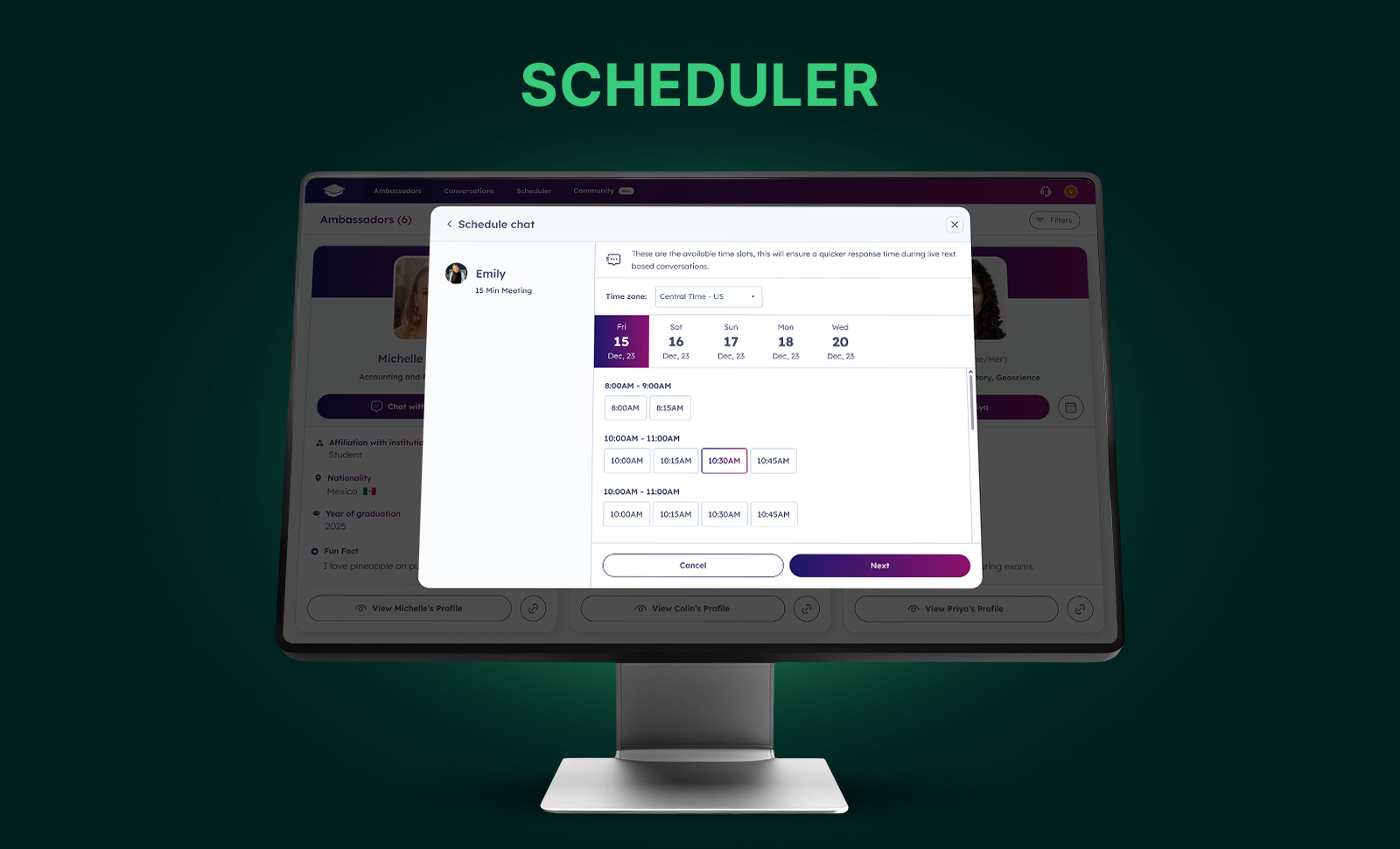 Mockup of Scheduler screen